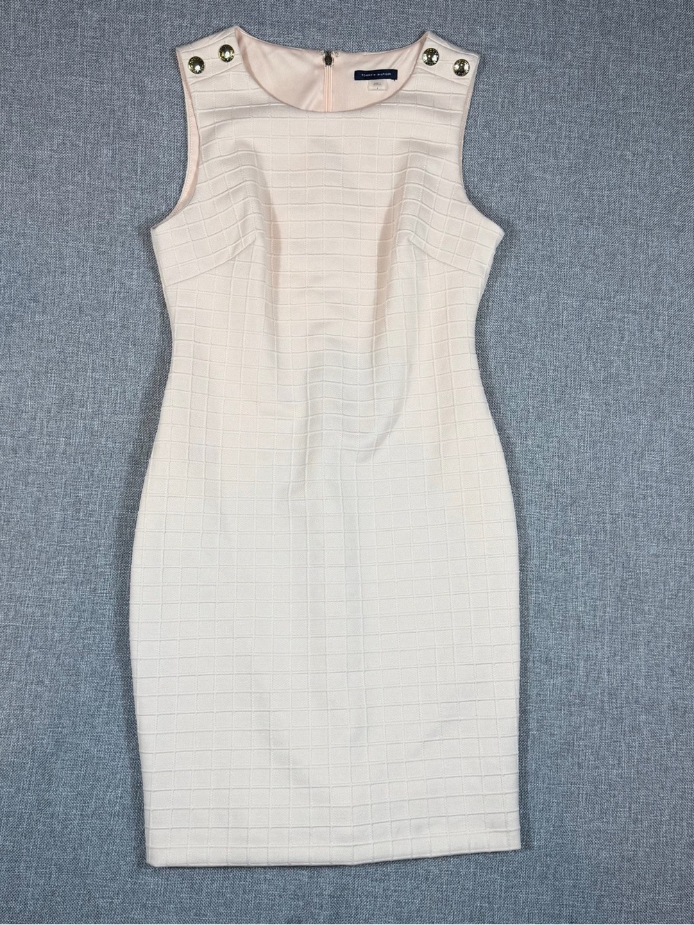 Tommy Hilfiger Sleeveless Pink Sheath Dress with Gold Shoulder Buttons